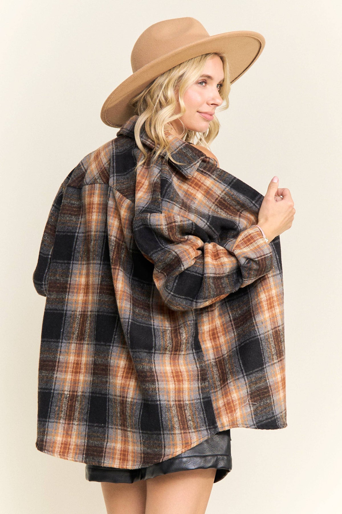 Black Plaid Button Down Shacket