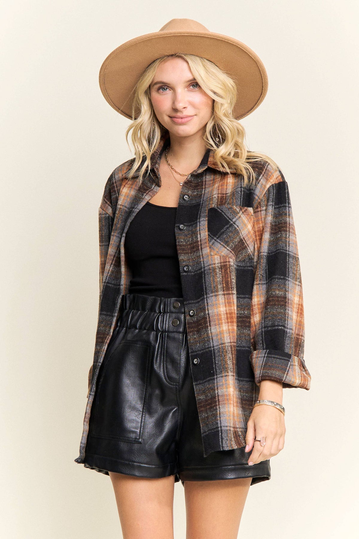 Black Plaid Button Down Shacket