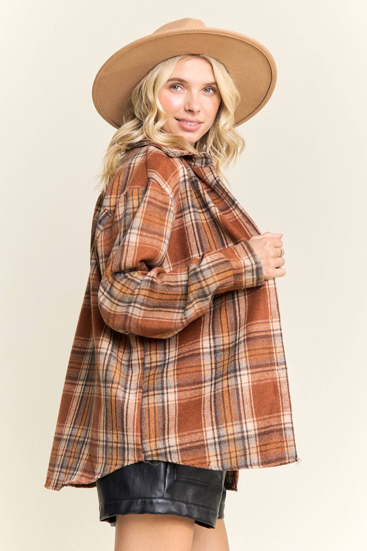Rust Plaid Button Down Shacket