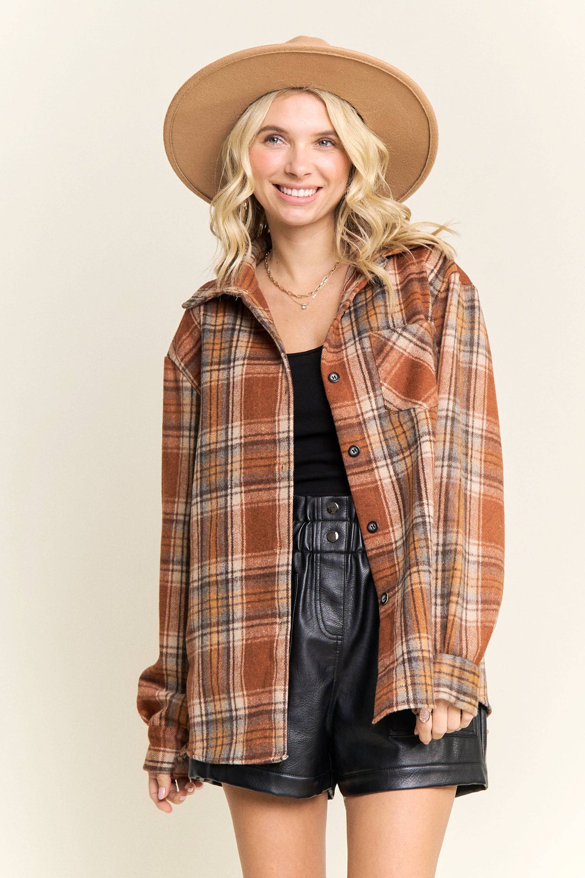 Rust Plaid Button Down Shacket