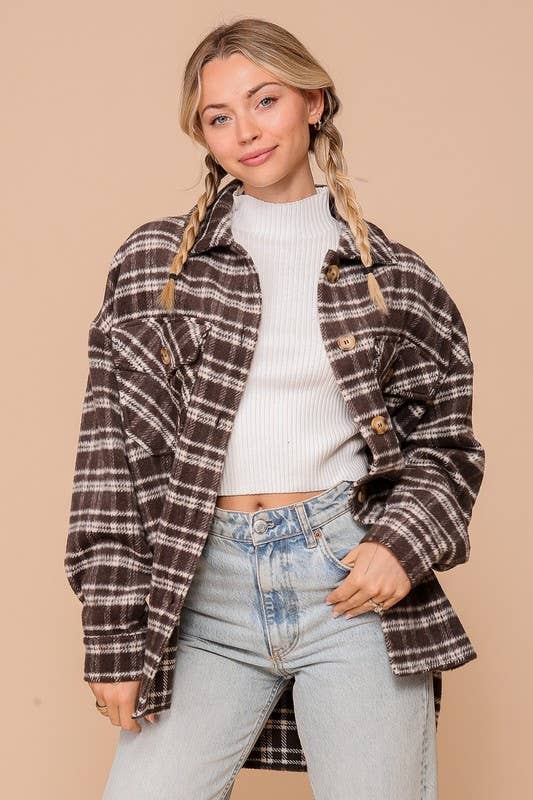 Brown Plaid Print Shacket