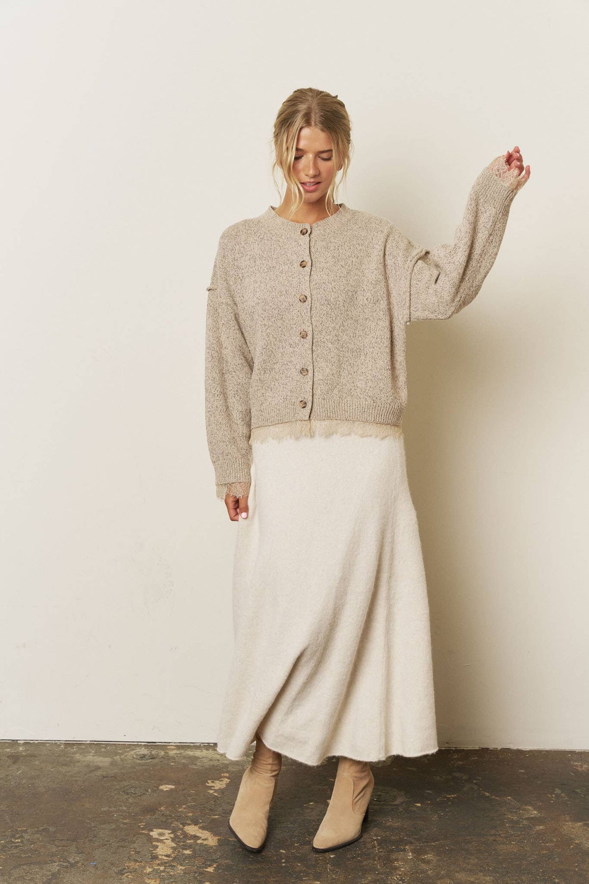 Lace Trim Button Down Cardigan