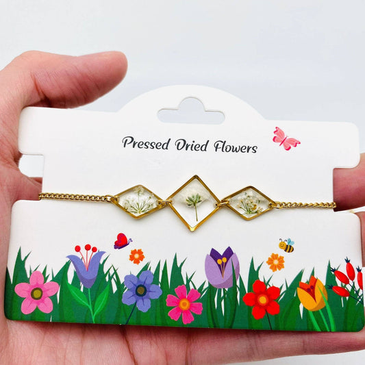 Dried Flowers Floral Geometric Charm Golden Bracelet - BBQA